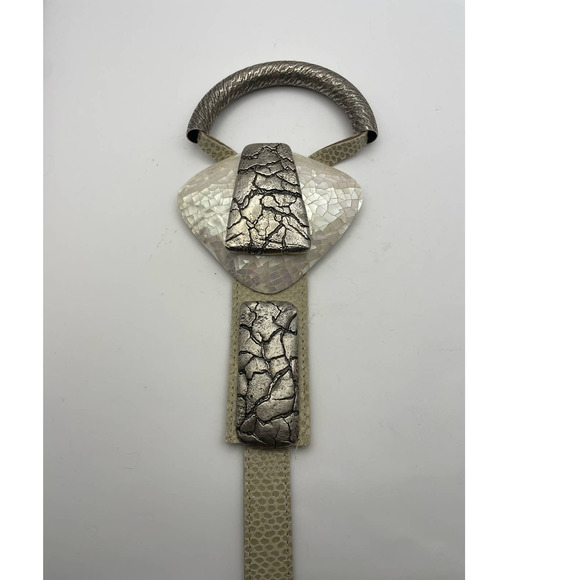 Ornate Beige Belt with Beige Buckle with Mother of Pearl Shell design main image 10